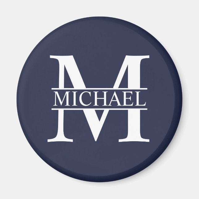 Blå Personlig Monogram och Namn Magnet (Framsidan)