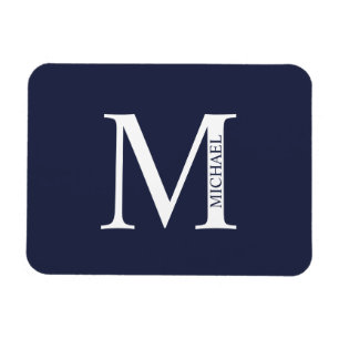 Blå Personlig Monogram och Namn Magnet