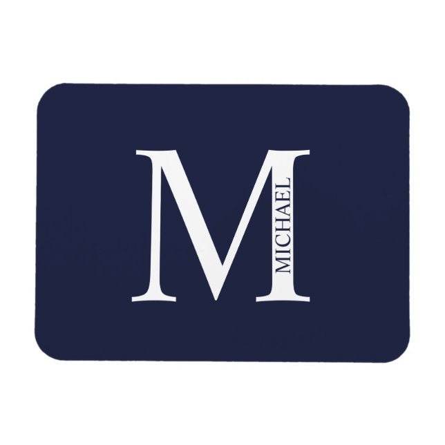 Blå Personlig Monogram och Namn Magnet (Horisontell)