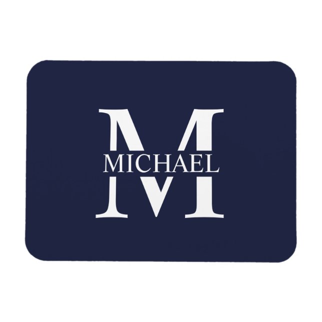 Blå Personlig Monogram och Namn Magnet (Horisontell)