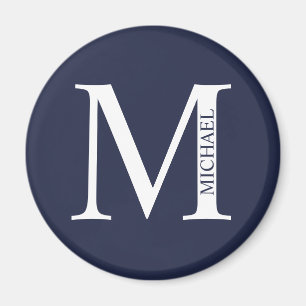 Blå Personlig Monogram och Namn Magnet