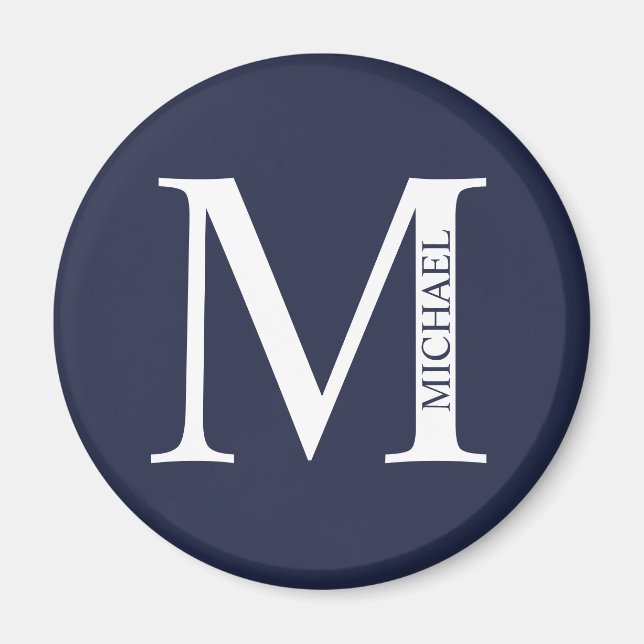 Blå Personlig Monogram och Namn Magnet (Framsidan)