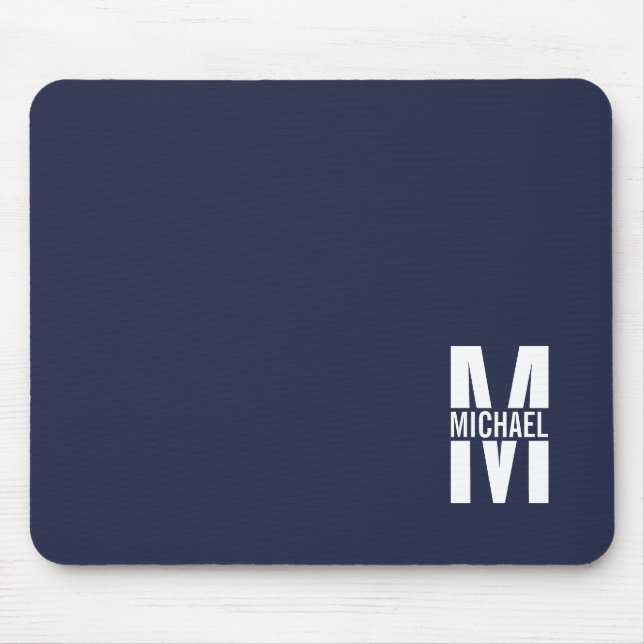 Blå Personlig Monogram och Namn Musmatta (Framsidan)
