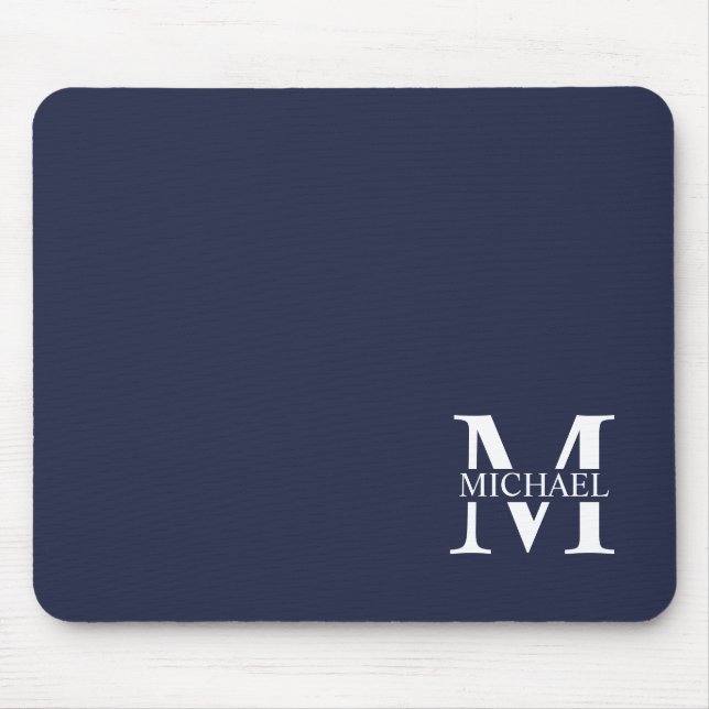 Blå Personlig Monogram och Namn Musmatta (Framsidan)