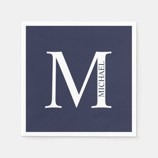 Blå Personlig Monogram och Namn Pappersservett (Framsidan)
