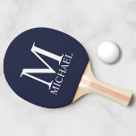 Blå Personlig Monogram och Namn Pingisracket<br><div class="desc">Personlig Monogram och Namn Gift har personlig monogram och namn i vitt klassiskt serif-teckensnitt stil på marin blå bakgrund. Perfekt som helgdag,  fars dag-gåva till pappa och gåva till särskilda tillfällen.</div>