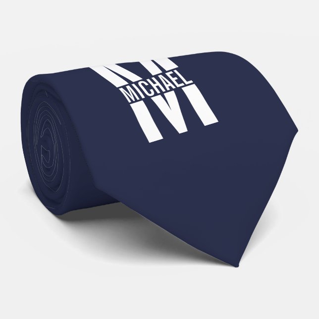 Blå Personlig Monogram och Namn Slips (Rullad)
