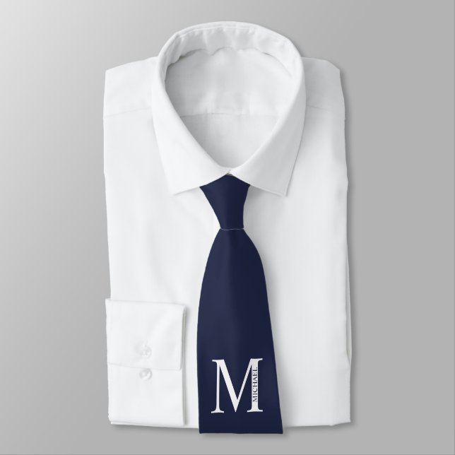 Blå Personlig Monogram och Namn Tie Slips (Bunden)