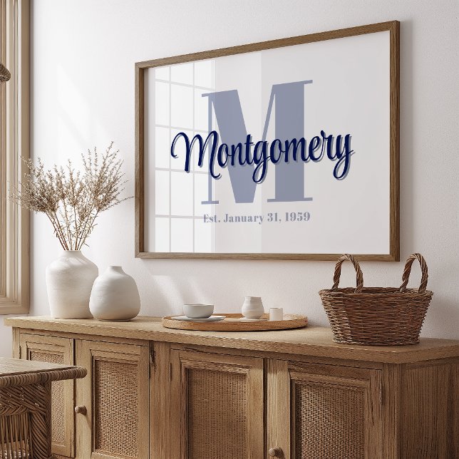 Blå personlig poster med familjenamn Bröllopsgåva  (Skapare uppladdad)