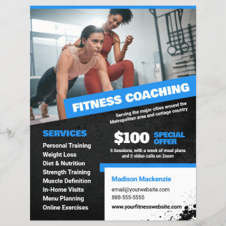 Blå personlig tränare och fitness-coachingflyer reklamblad