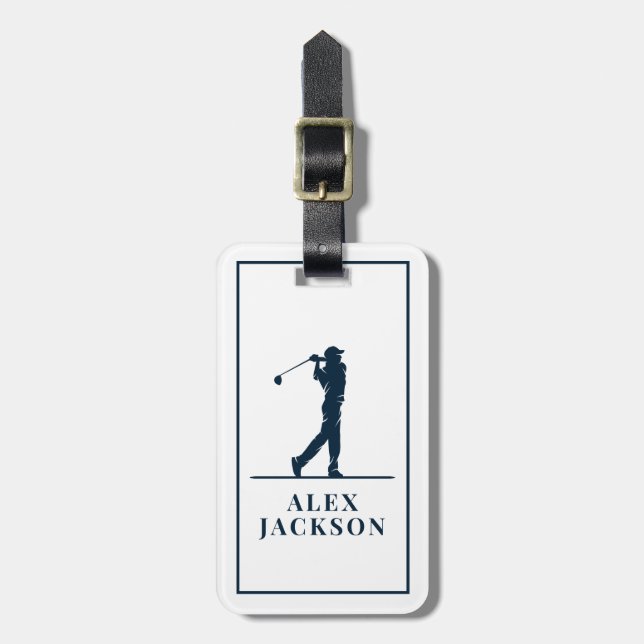 Blå Personligen Monogram Golfer Bagagebricka (Vertikal Framsida)
