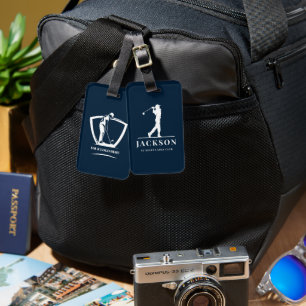 Blå Personligen Monogram Golfer Bagagebricka