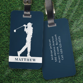 Blå Personligen Monogram Golfer Bagagebricka
