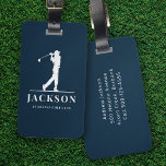 Blå Personligen Monogram Golfer Bagagebricka<br><div class="desc">Den här designen har en golfer som växlar en klubb och har två fält som du kan använda att anpassa - kanske med ett namn och golflag eller klubb.</div>