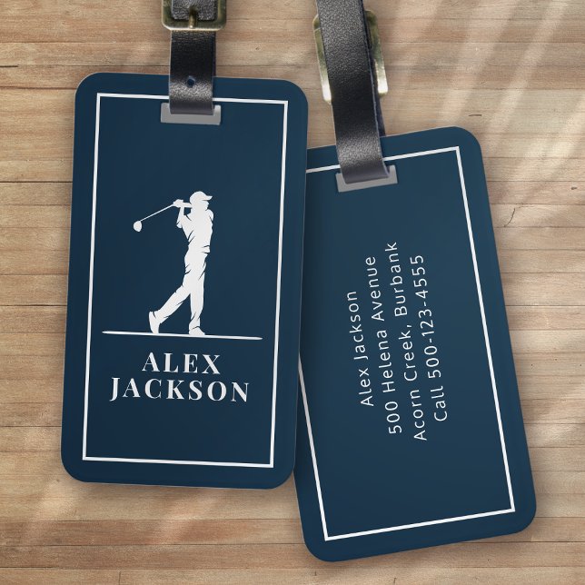 Blå Personligen Monogram Golfer Bagagebricka (Skapare uppladdad)