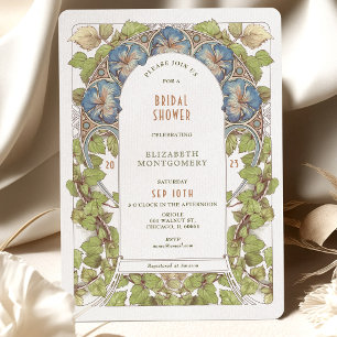 Blå Petunia Bröllopsdusch Art Nouveau Deco Inbjudningar