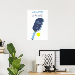 Blå Pickleball-racket och boll-partytillbehör Välk Poster
