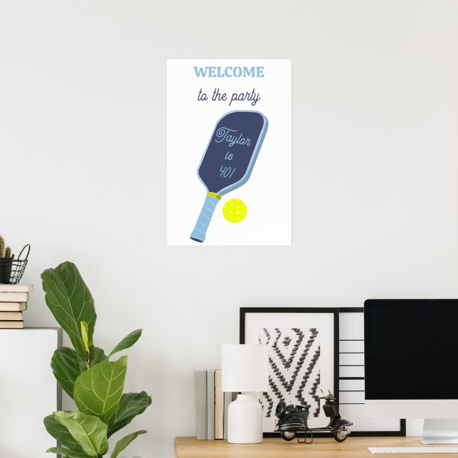 Blå Pickleball-racket och boll-partytillbehör Välk Poster (Hemmakontoret)