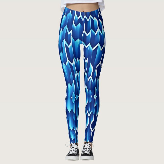 Blå pilar och Linjer Geometric Mönster Leggings (Framsida)
