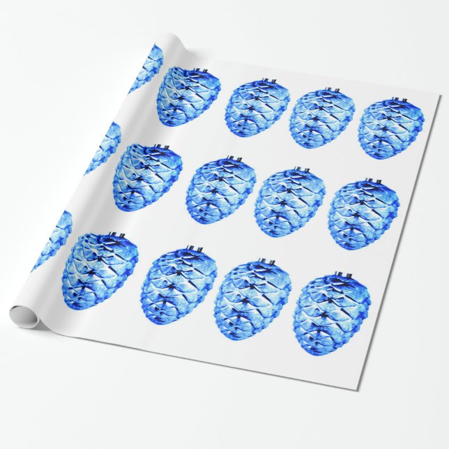 Blå Pinecones Wrapping Papper Presentpapper (Utrullad)