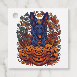 Blå Pitbull Halloween-pumpor Höstlöv Fladdermöss Gåvor Etiketter