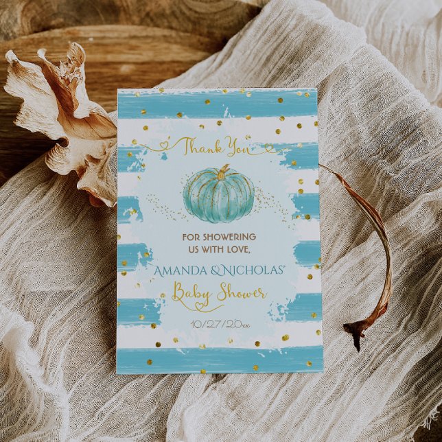 Blå piumpkin för hösten - babyskor tack kort (Skapare uppladdad)