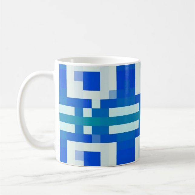 Blå Pixelkonst Geometrisk Mönster Kaffemugge Kaffemugg (Vänster)