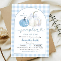 Blå Plaid Elegant Pumpa Pojke Babyshower