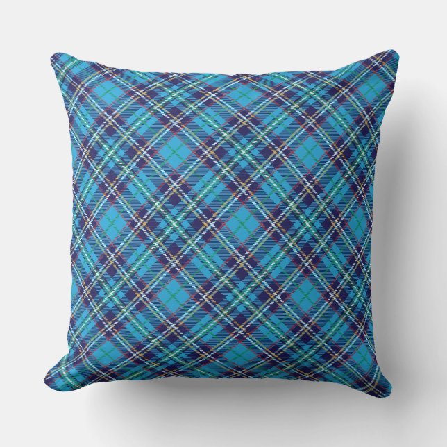 Blå Plaid Tartan  Kudde (Framsida)
