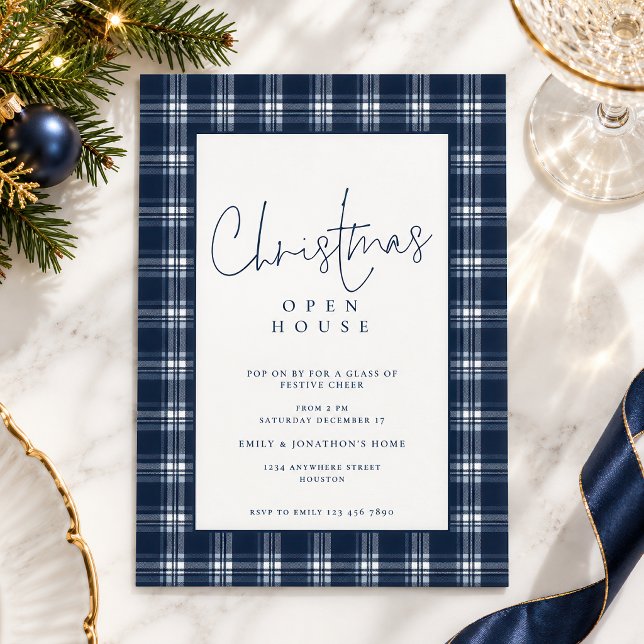 Blå Plaid Tartan Öppet Hus Julfest Inbjudningar (Skapare uppladdad)