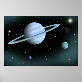 Blå planet krönt med ring. poster