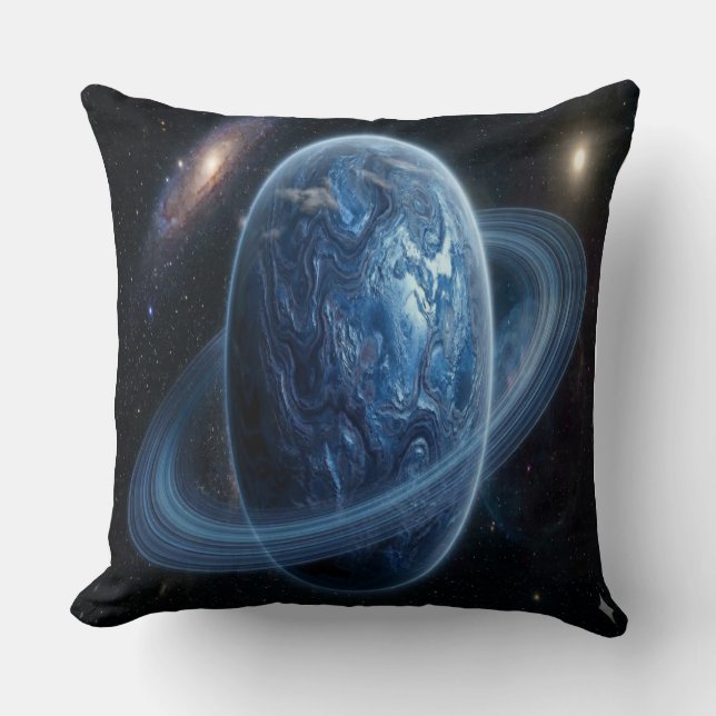 Blå planet med blå ringar kudde (Framsida)