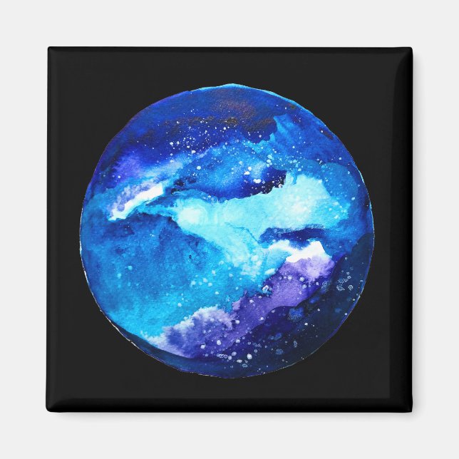 Blå planet nebulosa galax akvarell magnet (Framsidan)