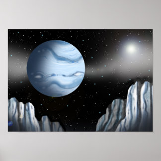 Blå planet ovanför en isvägg. poster