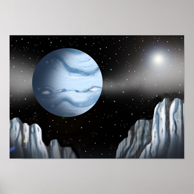 Blå planet ovanför en isvägg. poster (Framsidan)