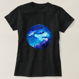 Blå planetens nebula galaxa vattenfärg t shirt