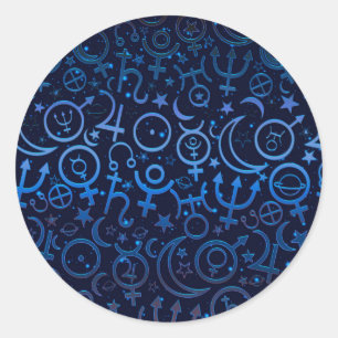Blå planetsymboler Mystical Universe Planets Runt Klistermärke