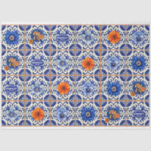 Blå platta med orange blommor, frisida