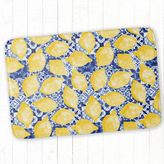 Blå plattan Lemon Citrus Mediterranean Blue Badrumsmatta