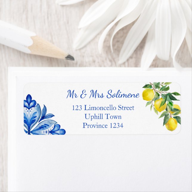 Blå plattor, italienska returadress etikett (Insitu)