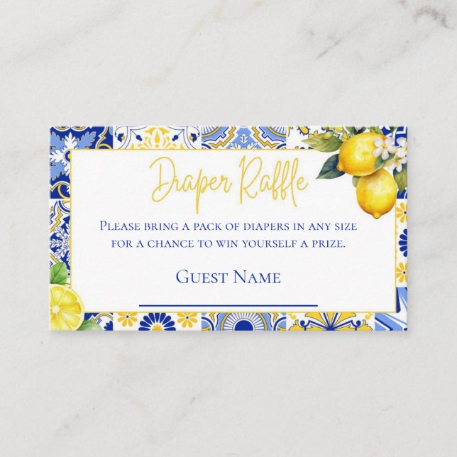 Blå plattor Lemon Baby Shower Diaper Raffle Tilläggskort (Framsida)