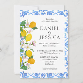Blå plattor, marmelon bröllop inbjudningar
