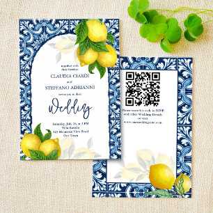 Blå plattor och citron Amalfi Positano bröllop Inbjudningar