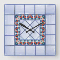 Blå plattor och mosaikklocka