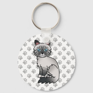 Blå Poäng Tabby Birman / Ragdoll Katt Illustration Nyckelring