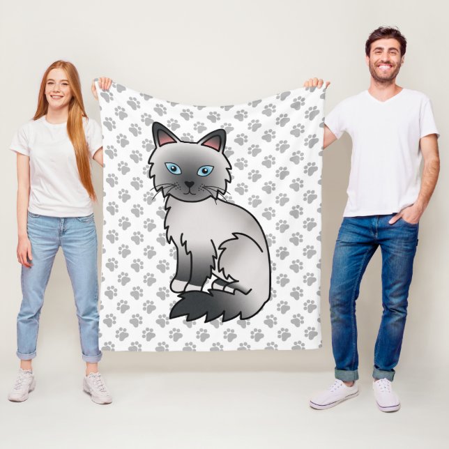 Blå Point Birman / Ragdoll Söt Katt & Tass Fleecefilt (På plats)