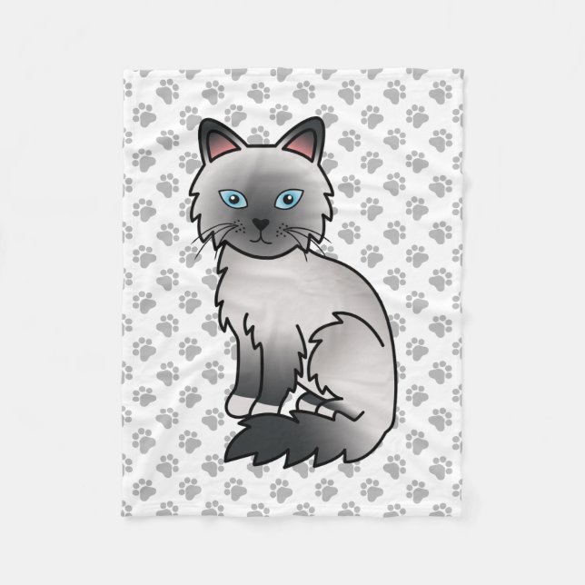 Blå Point Birman / Ragdoll Söt Katt & Tass Fleecefilt (Framsidan)