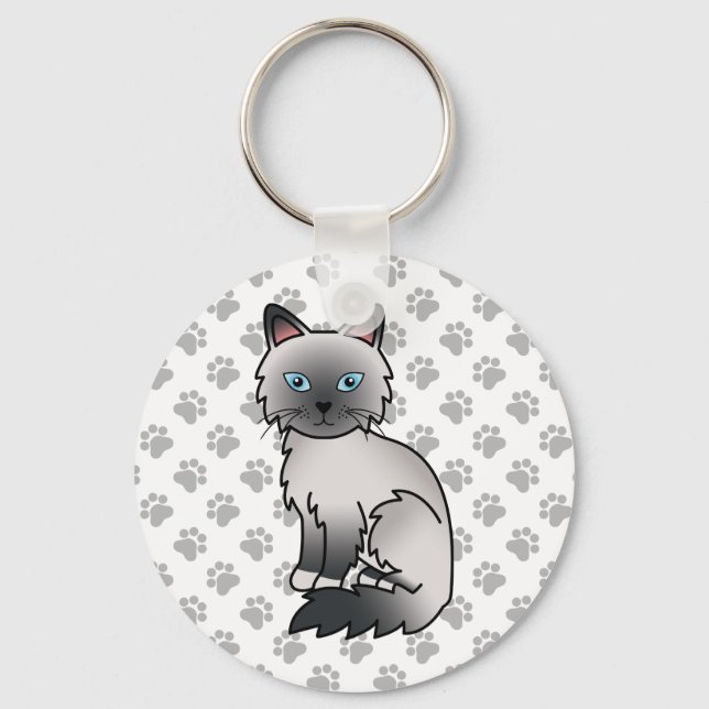 Blå Point Birman / Ragdoll Söt Katt & Tassar Nyckelring (Framsida)