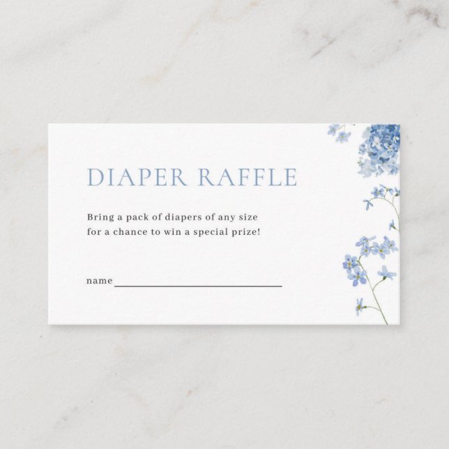 Blå pojk Baby Bloom Baby Shower Diaper Raffle Card Placeringskort (Framsida)