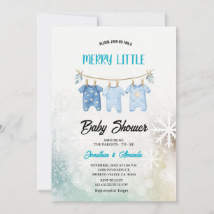 Blå pojk babykläder jul baby shower inbjudningar